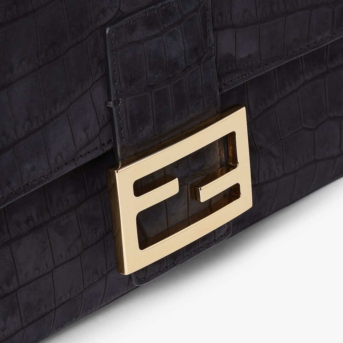 FENDI Baguette Black nubuck crocodile leather bag - Image 2